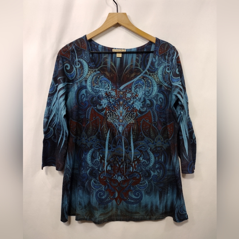 Energy World Wear Paisley Graphic Top Women's M Multicolor Artsy Grunge Retro